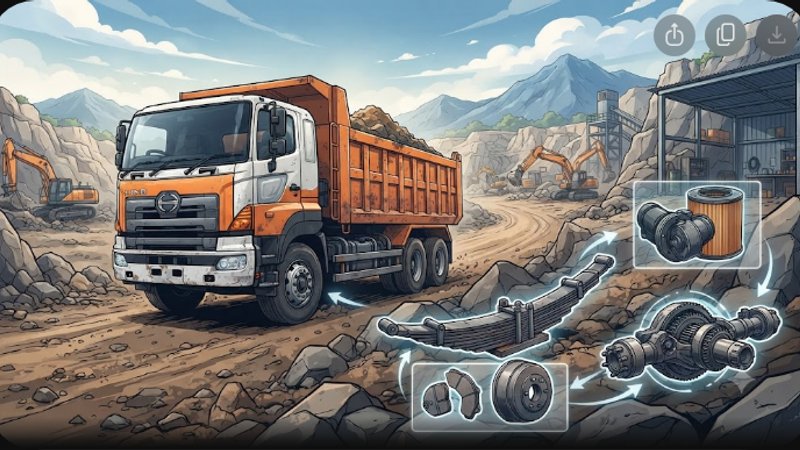 Иллюстрация износостойких запчастей для спецтехники Hino для работы в тяжелых условиях эксплуатации